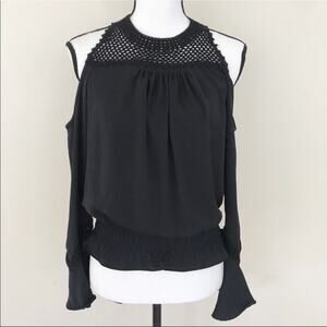 Ramy Brook Crochet Bell Sleeves Top Black Women's Size XXS